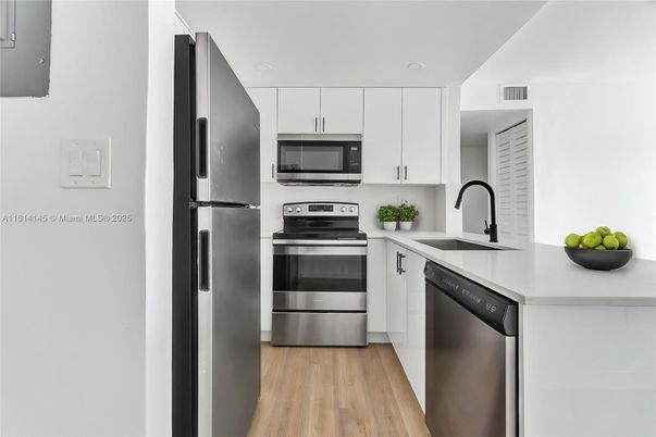 Interior, Kitchen, Stainless Steel Appliances, Wood Texture Flooring