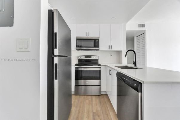 Interior, Kitchen, Stainless Steel Appliances, Wood Texture Flooring