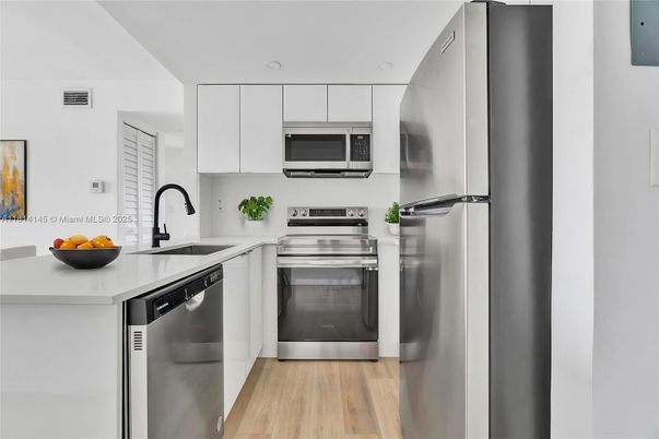 Interior, Kitchen, Stainless Steel Appliances, Wood Texture Flooring