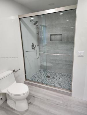 Bathroom, Glass Shower, Interior, Wood Texture Flooring