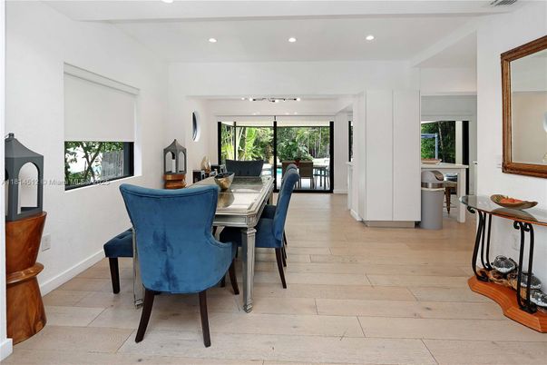 Dining room, Interior, Recessed Lighting, Wood Texture Flooring