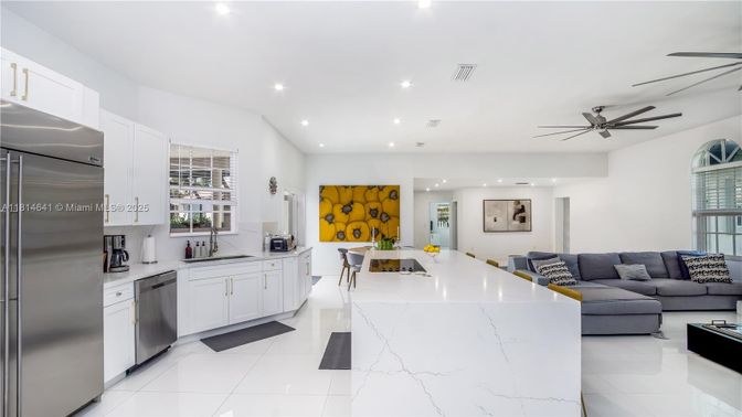 Dining room, Interior, Kitchen, Living room, Recessed Lighting, Stainless Steel Appliances