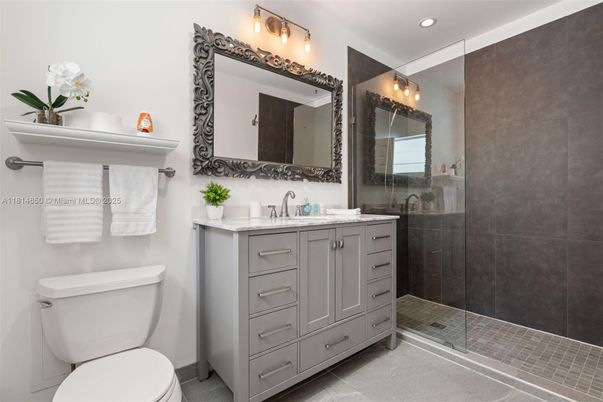 Bathroom, Glass Shower, Interior, Recessed Lighting