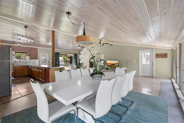 Dining room, Interior, Kitchen, Living room, Pendant Lights, Wooden Ceilings