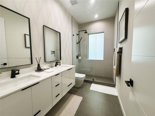 Bathroom, Dual Sink Vanities, Glass Shower, Interior, Recessed Lighting
