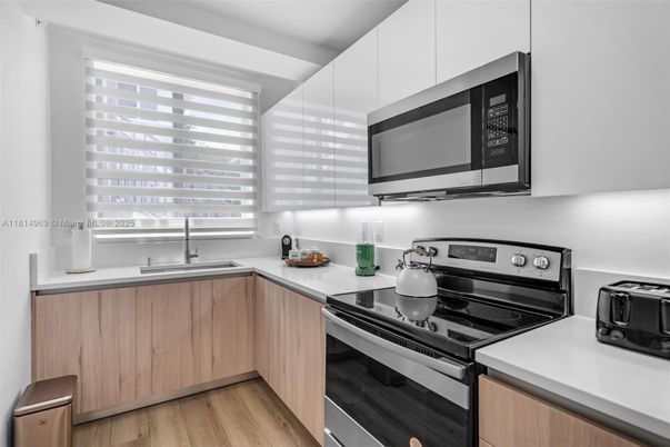 Interior, Kitchen, Stainless Steel Appliances, Wood Texture Flooring