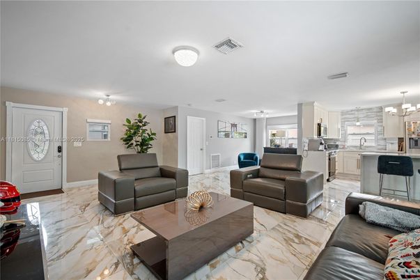 Interior, Kitchen, Living room, Marble, Pendant Lights, Stainless Steel Appliances
