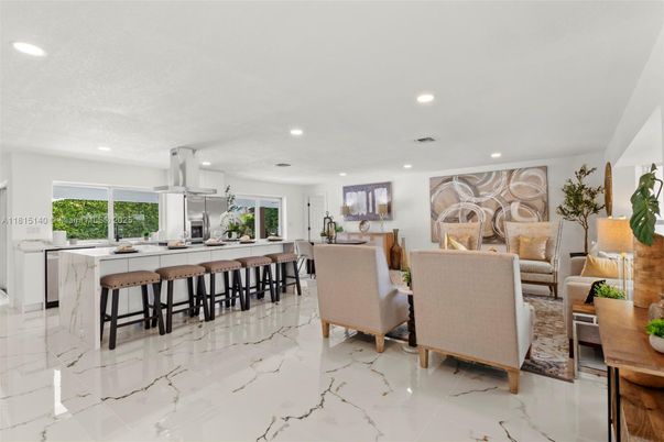 Interior, Kitchen, Living room, Marble, Recessed Lighting, Stainless Steel Appliances