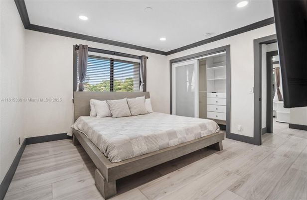 Bedroom, Interior, Recessed Lighting, Wood Texture Flooring