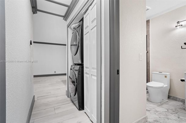 Bathroom, Interior, Marble, Utility Closets, Washer, Wood Texture Flooring