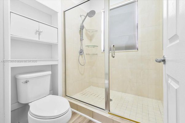 Bathroom, Glass Shower, Interior, Wood Texture Flooring