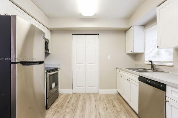 Interior, Kitchen, Stainless Steel Appliances, Wood Texture Flooring