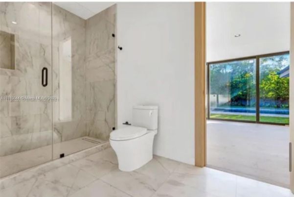 Bathroom, Glass Shower, Interior, Marble, Marble Walls, Recessed Lighting