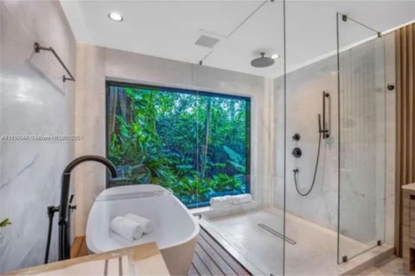 Bathroom, Free Standing Baths, Glass Shower, Interior, Recessed Lighting
