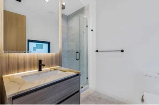 Bathroom, Glass Shower, Interior, Marble, Marble Walls, Recessed Lighting