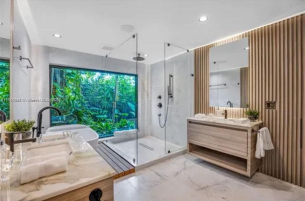 Bathroom, Glass Shower, Interior, Marble, Recessed Lighting