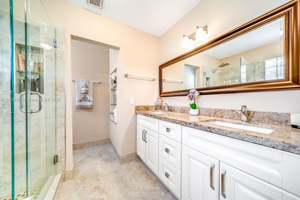 Bathroom, Dual Sink Vanities, Glass Shower, Interior