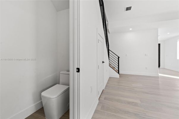 Bathroom, Interior, Recessed Lighting, Wood Texture Flooring