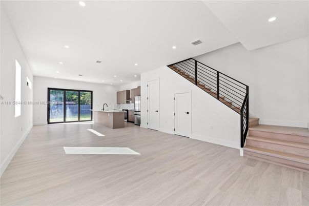 Interior, Kitchen, Recessed Lighting, Wood Texture Flooring