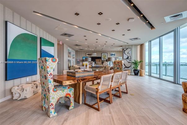 Dining room, Interior, Kitchen, Recessed Lighting, Water, Wood Texture Flooring
