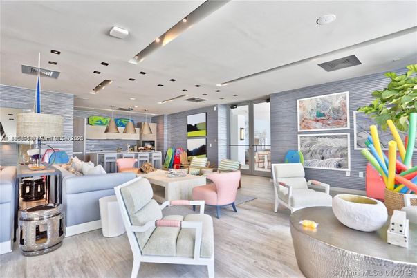 Dining room, Interior, Living room, Pendant Lights, Recessed Lighting, Wood Texture Flooring