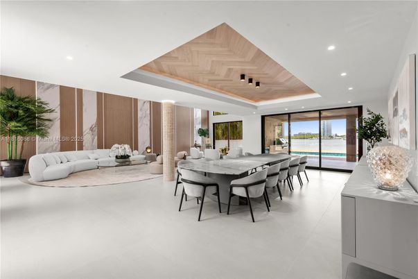 Dining room, Interior, Living room, Recessed Lighting, Water, Wooden Ceilings