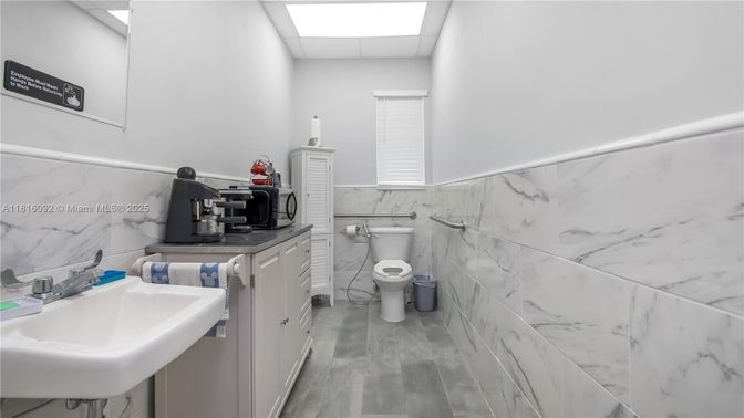 Bathroom, Interior, Marble Walls, Wood Texture Flooring