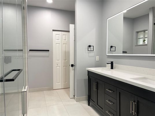 Bathroom, Dual Sink Vanities, Glass Shower, Interior, Recessed Lighting
