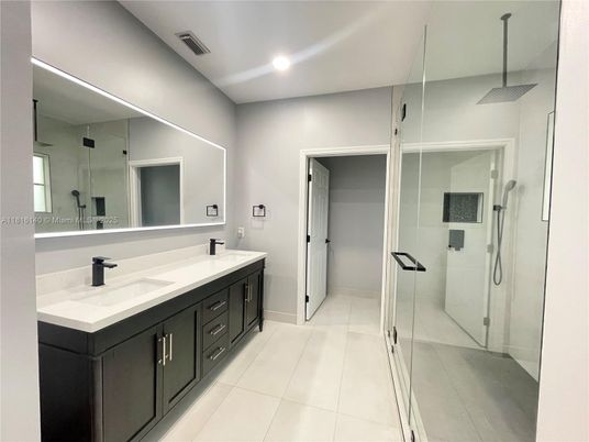Bathroom, Dual Sink Vanities, Glass Shower, Interior, Recessed Lighting