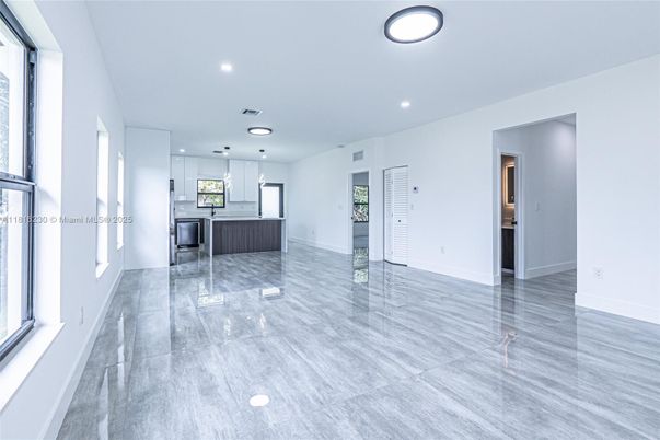 Empty room, Interior, Kitchen, Pendant Lights, Recessed Lighting