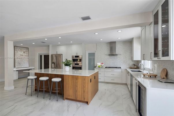 Interior, Kitchen, Marble, Recessed Lighting, Stainless Steel Appliances