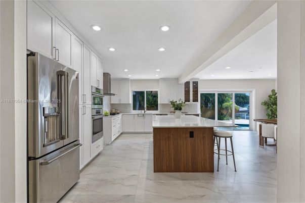 Interior, Kitchen, Marble, Recessed Lighting, Stainless Steel Appliances
