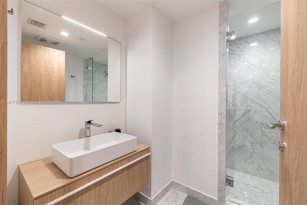 Bathroom, Glass Shower, Interior, Marble, Marble Walls, Recessed Lighting