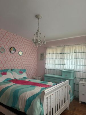 Bedroom, Chandelier, Interior, Wood Texture Flooring