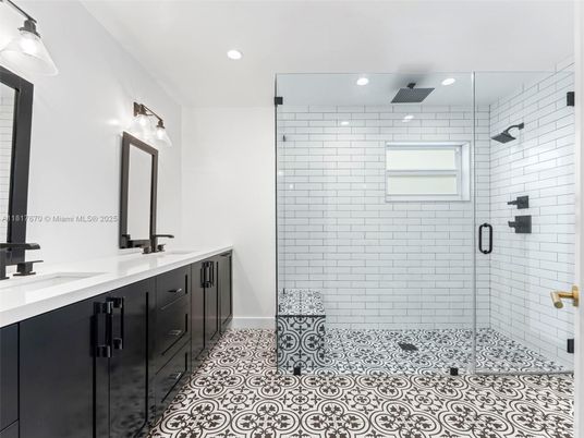 Bathroom, Dual Sink Vanities, Glass Shower, Interior, Recessed Lighting