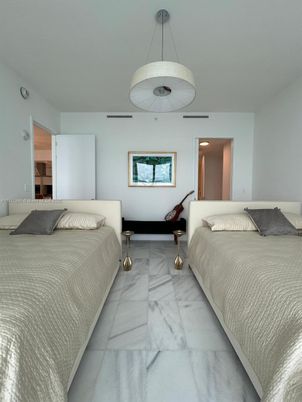Bedroom, Interior, Marble, Pendant Lights