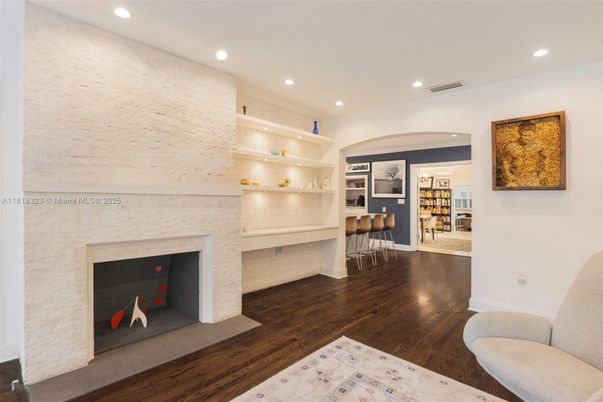 Fireplace, Interior, Recessed Lighting, Wood Texture Flooring