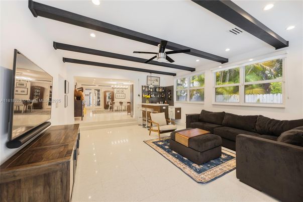 Interior, Living room, Recessed Lighting, Wooden Beams