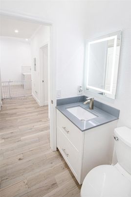 Bathroom, Interior, Recessed Lighting, Wood Texture Flooring