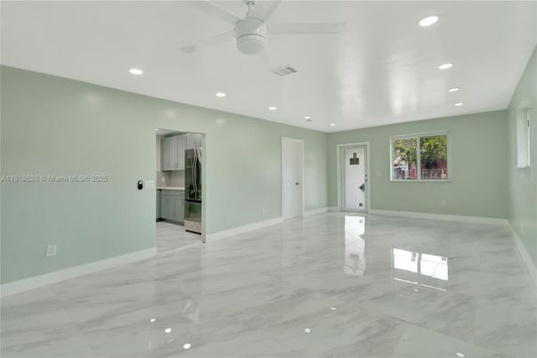 Empty room, Interior, Kitchen, Marble, Recessed Lighting
