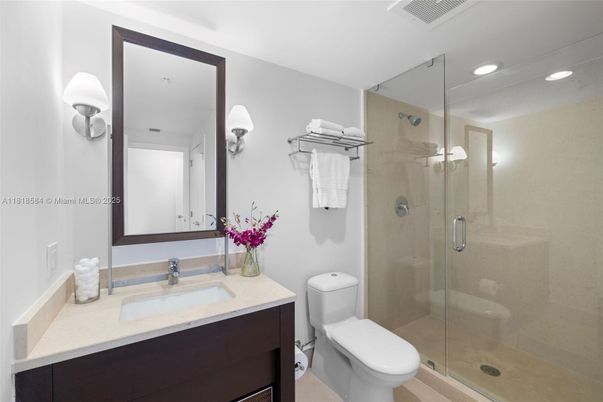 Bathroom, Glass Shower, Interior, Recessed Lighting