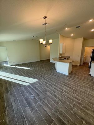 Bathroom, Chandelier, Empty room, Interior, Pendant Lights, Recessed Lighting, Wood Texture Flooring