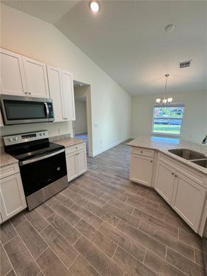Interior, Kitchen, Pendant Lights, Recessed Lighting, Wood Texture Flooring