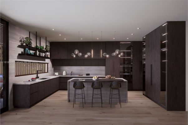 Interior, Kitchen, Pendant Lights, Recessed Lighting, Wood Texture Flooring