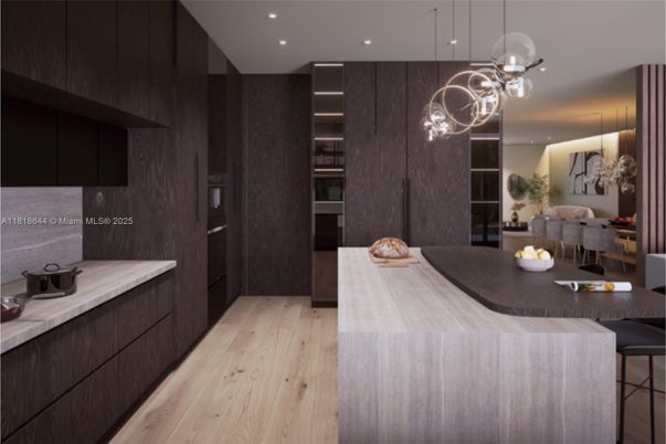 Dining room, Interior, Pendant Lights, Recessed Lighting, Wood Texture Flooring