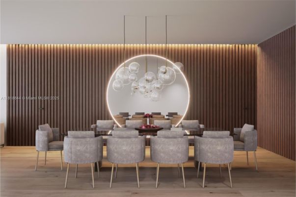 Dining room, Interior, Pendant Lights, Wood Texture Flooring