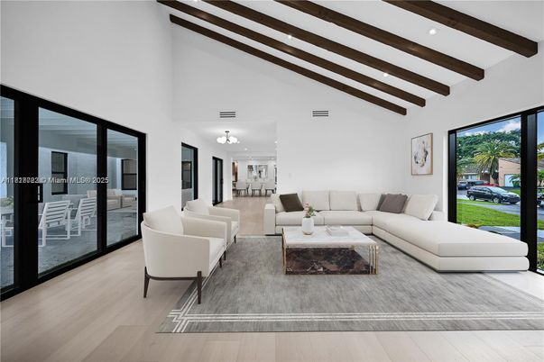 Dining room, Interior, Living room, Recessed Lighting, Wooden Beams, Wood Texture Flooring