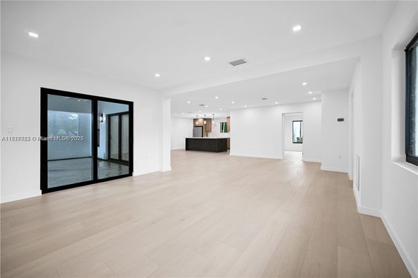 Empty room, Interior, Pendant Lights, Recessed Lighting, Wood Texture Flooring