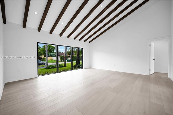 Empty room, Interior, Recessed Lighting, Wooden Beams, Wood Texture Flooring
