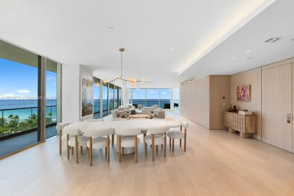 Dining room, Interior, Pendant Lights, Recessed Lighting, Water, Wood Texture Flooring